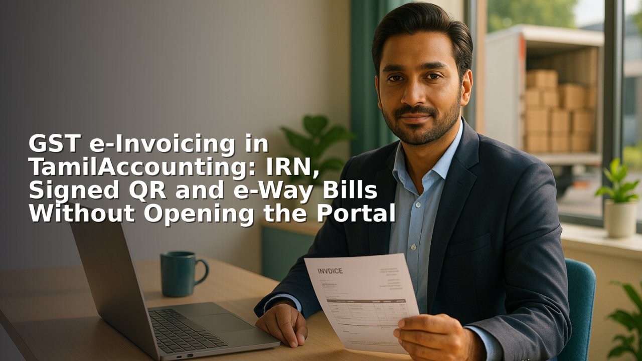 GST e-Invoicing in TamilAccounting: IRN, Signed QR and e-Way Bills Without Opening the Portal
