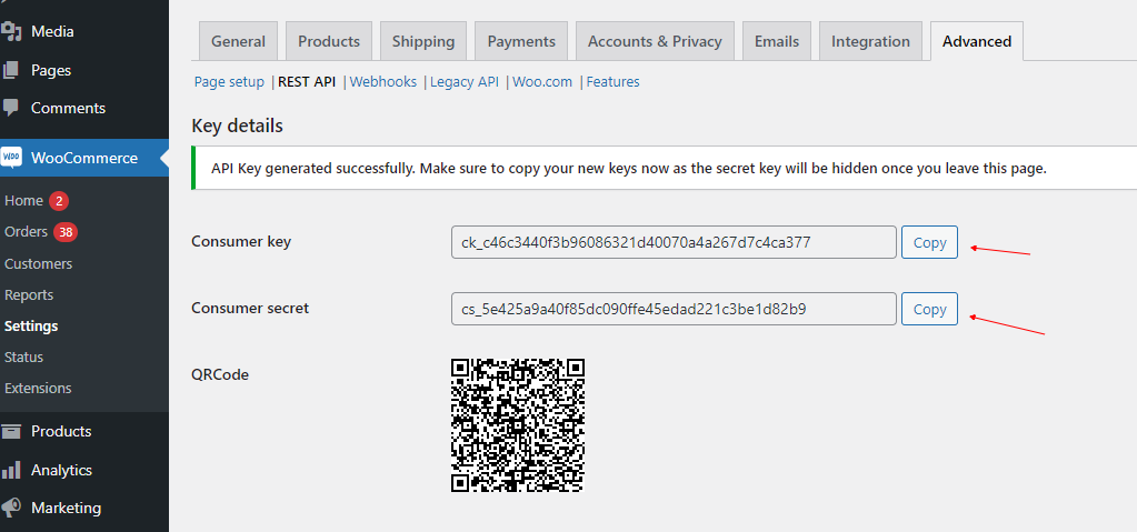 Woocommerce REST API Key copy woo-REST-api key