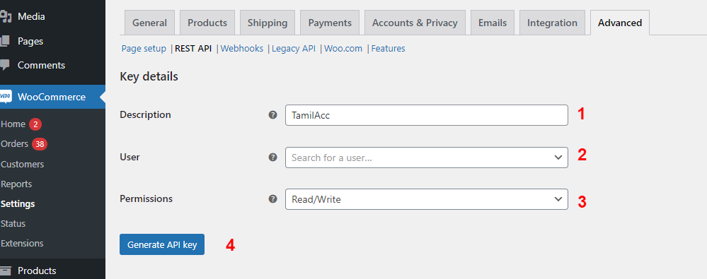 Woocommerce TamilAccounting New REST API woo-configurations
