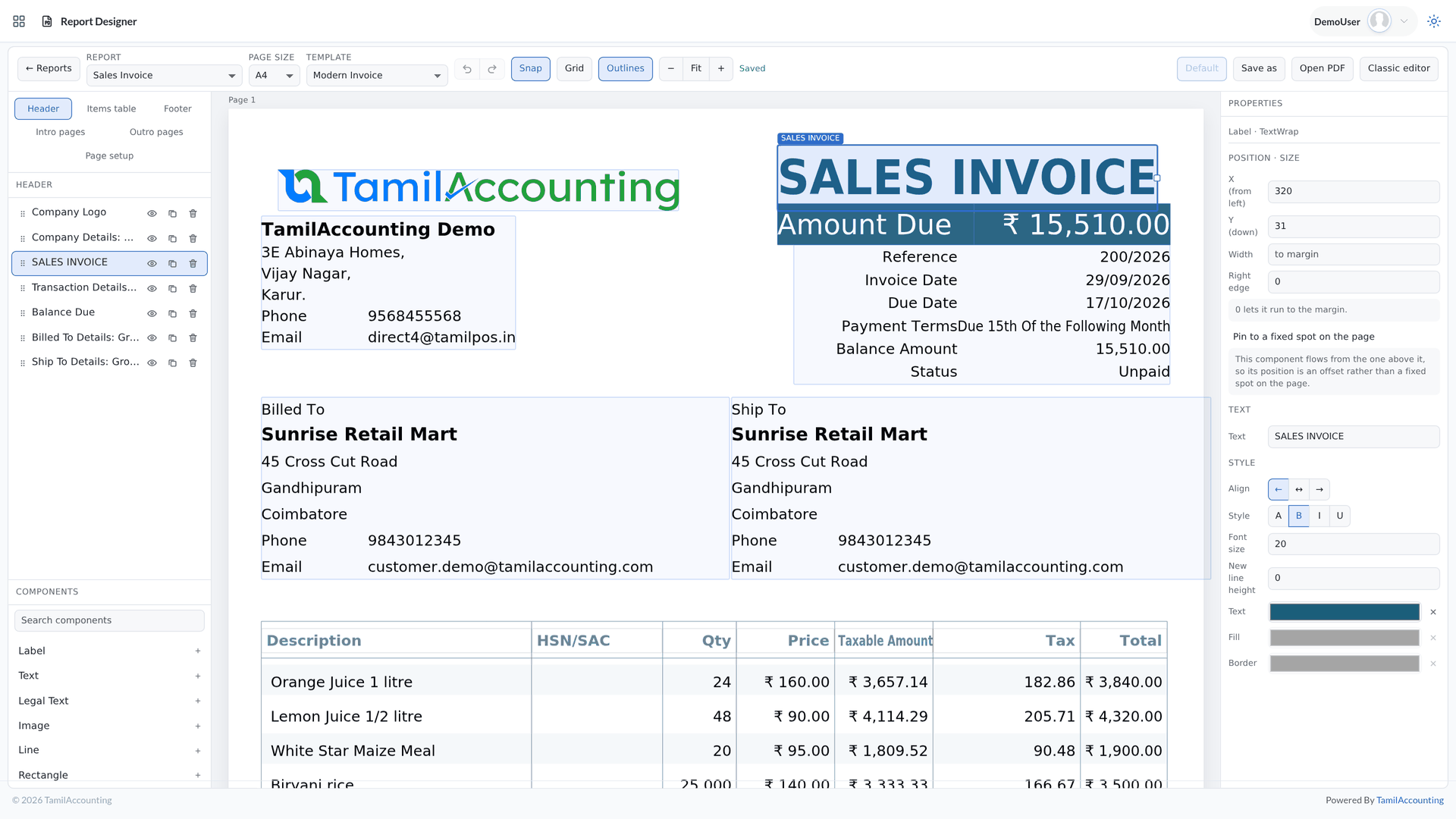 Report Designer: Sales Invoice