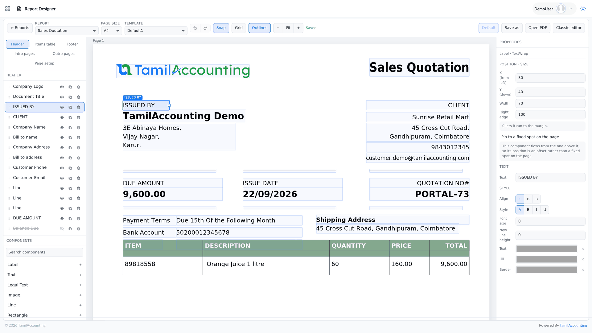 Report Designer: Sales Quotation